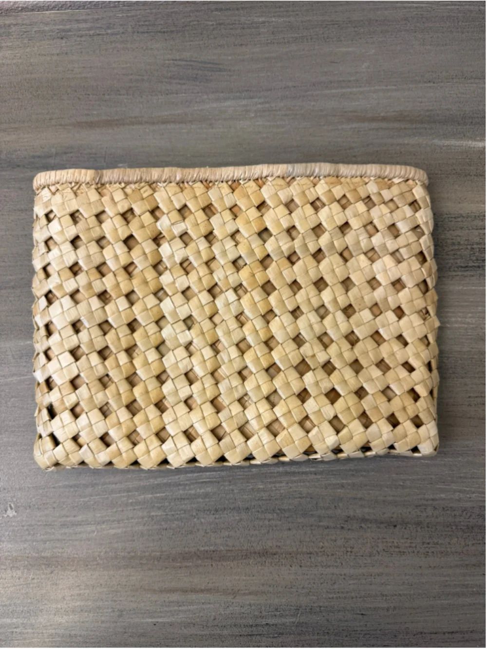 Vintage Artisanal Handwoven Pandanus Palm Leaf Straw Pouch Clutch 10”x7”